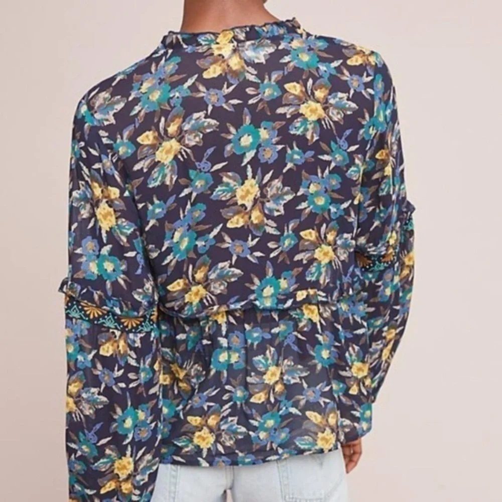 Anthropologie Meadow Rue Strasser floral embroidered peasant top S - Picture 2 of 12